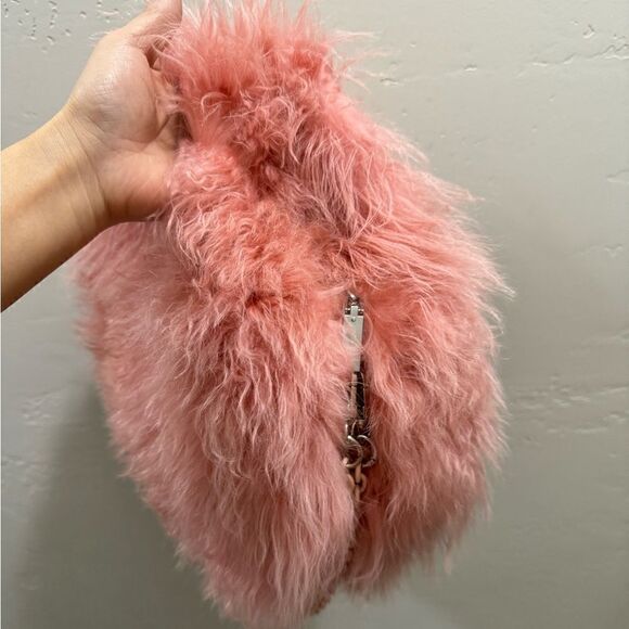 Flamingo Pink Real Curly Shearling Handmade Top HandleBag/Shoulder Bag/Crossbody - Picture 12 of 16